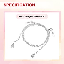 uxcell Beaded Glasses Chain, Triangle Eyeglass Chain Eyewear Retainer Eyeglasses Strap Holder Around Neck Sunglasses Chains for Women Girls, Silver