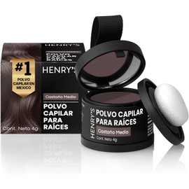 Henrys Polvo para Retocar Raíces Castaño Medio 4g, Define Línea del Cabello, Rellena Zonas Escasas, Disimula Caída del Cabello, Aporta Volumen