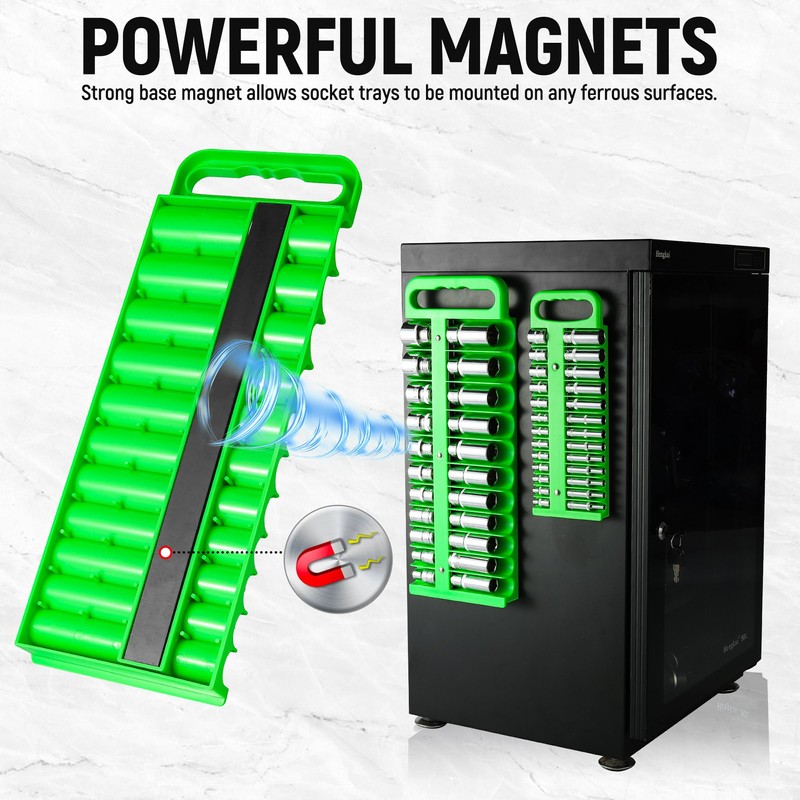 Reniteco Magnetic Socket Organizer Set, 3 Pcs Green Portable Heavy