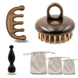 OMTRS Wooden Scalp Massager 3 Set, Sandalwood Head Massage Comb for Hair Growth Wooden Gua Sha Tool for Eye, Hair Scalp Massage Tools