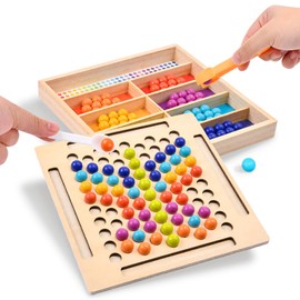 Cognitive Stimulation Activity Board for Seniors - Wooden Sorting Game with Rainbow Beads for Memory Care, Fine Motor Skills & Sensory Engagement