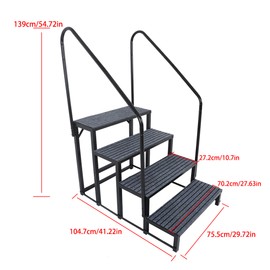 munirater Upgraded 4 Tier Heavy Duty Steel Mobile Home Steps RV Steps with 2 Handrail+Mat