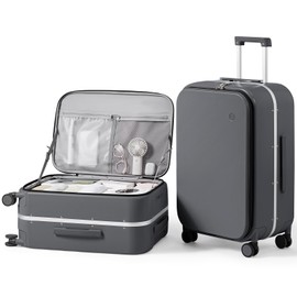 mixi 24 Inch Checked Luggage PC Hard Shell Suitcase Top Opening Aluminum Frame Travel Suitcases with Wheels, Rock Gray