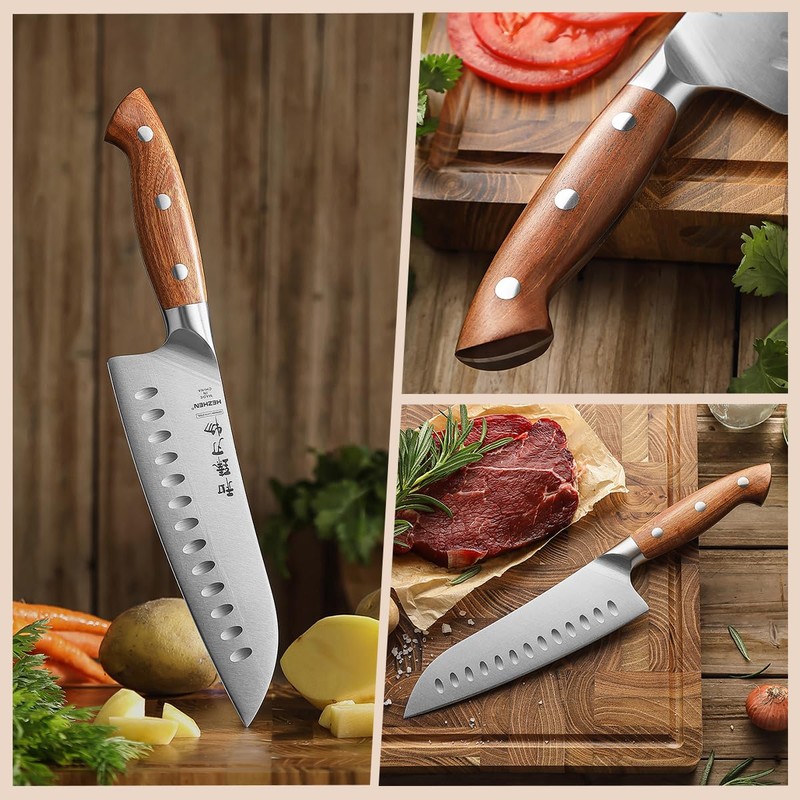 HEZHEN Santoku Chef Knife-7.3 inch Blade German DIN 1.4116 Stainless