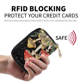 NCRJCZQL RFID Credit Card Holder Wallets Accordion for Women Leather Zipper Card Case Accordion Wallet for Ladies Girls (Mushrooms)