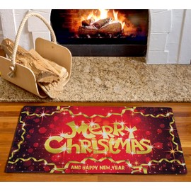 Komonee Xmas Themed Large Jumbo Oversized Merry Christmas Welcome Doormats Festive Holiday Decorations and Happy New Year Red Door Mat 60cm x 90cm