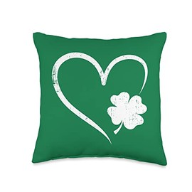 St Patricks day love store St Patricks Day Love with Heart and Shamrock Clover Throw Pillow, 16x16, Multicolor