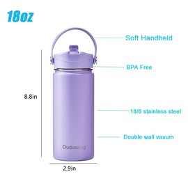 2Pack18oz Kids Insulated Water Bottle - Bulk Stainless Steel Water Bottles for School Boys/Girls Flip Top Leak Spill Proof Vacuum Metal Cups BPA Free Thermos(Violet 2, 18 Ounces)