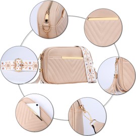 KKXIU Quilted Small Crossbody Bag for Women and Teen Girls Stylish Shoulder Purse with Wide Strap (A-Pink)