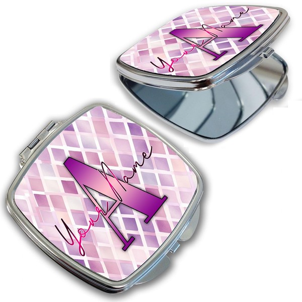 Bleu Reign Compact Personalized Pocket Mirror Custom Name Geometric Pattern