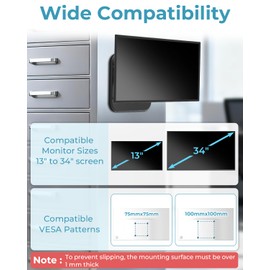 Magnetic Monitor Mount for 13"to 34”Screen Adjustable 360° Rotate Monitor Holder for Metal Surface with Handle Hold Up to 22LBS 75x75 or 100x100 VESA Screen Mounting Bracket for Metal Cabinet, Fridge