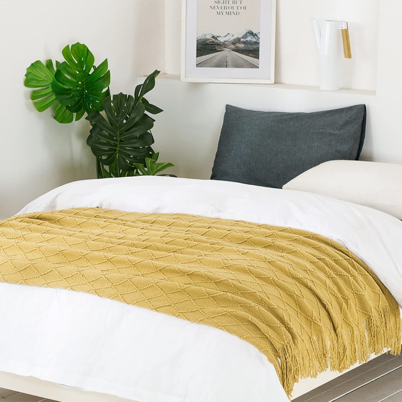 BOURINA Textured Solid Soft Sofa Throw Couch Cover Knitted Decorative