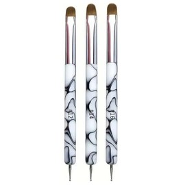 MOLILON 3Pcs Double Head Nail Art Brushes & Dotting Tools Kit (White), French Tip Nail Brush Set, Builder Gel Nails, DIY Acrylic Nail Design Tool for Salon & Home Manicure Beginners/Artists