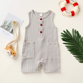 Arleysh - overol para recién nacido unisex para bebé y niña con botón de bolsillo sólido, gris, 12-18 Meses