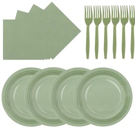 ZJJZOAA 75 Pcs Sage Green Party Supplies,7 Inch Party Dessert Plates Forks and Napkins for Baby Shower Birtyhday Party Supplies,Sage Green Tableware Set for Kids 25 Guests