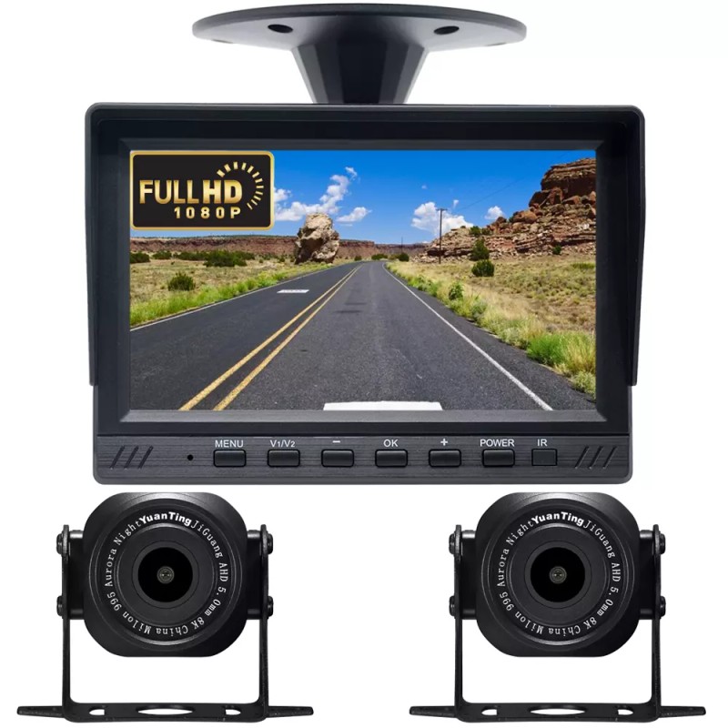 YuanTing 7" Monitor+2x Wired 4Pin Backup Rear View Camera System