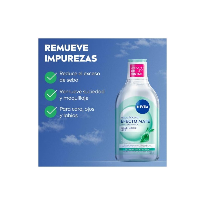 NIVEA Agua Micelar Efecto Mate (400 ml) - Fórmula Vegana