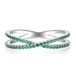 YL X Ring 925 Sterling Silver Stackable Band 1mm Created Emerald Criss Cross Ring for Women-size8
