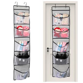 Hisdricus Hanging Shelf, 5 Mesh Pockets, Hanging Organiser for Door Organiser, Hanging Storage for Bedroom and Cuddly Toy Storage (Grey)