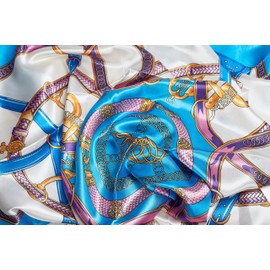 GLORIS Silk Scarf Women's Elegant 90 x 90 cm Silk Scarf Hair Silk Scarf Women's Silk Elegant Satin Scarf Neckerchief Silk Women's Bandana Scarf Headscarves Women's Neck Scarf, lightblue