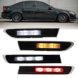 USR 04-08 TL Side Marker Lights - Type-S Style Smoke Lens SWITCHBACK LED 4 PC Set (Left+Right) Compatible with 2004-2008 Acura TL Base Models Only (Front White/Amber LED + Rear White/Red LED)