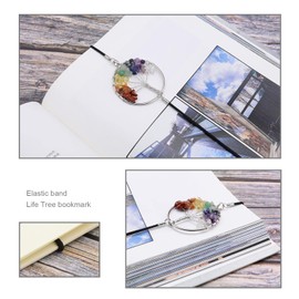 EMSea 2pcs Tree of Life Bookmarks 7 Chakra Handmade Gemstones Book Page Marks Elastic Band Reading Assistant Helper Appreciation Reader