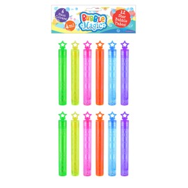 HENBRANDT Neon Bubble Wands with Star Topper, Pack of 12 - [Toy] Kids Party Bag Fillers, Toy Neon Bubble Tube, Kids Prizes for Party Bags & Party and Wedding Favours
