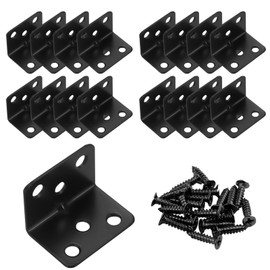 AUXBC Metal Corner Brace (1.5x1.18x1.8 inch), Heavy Duty 90 Degree Corner Fastener, Black L Shape Shelf Bracket for Wood Furniture Bedframe Cabinet Drawer Chair with Mounting Screws, 16pcs