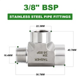 TAISHER 1 Pcs Forging of 304 Stainless Steel Street Tee Pipe Fittings, 3/8" BSP Female x 3/8" BSP Female x 3/8" BSP Male Pipe Fittings,Male Run Tee, for Water Oill Air Gas