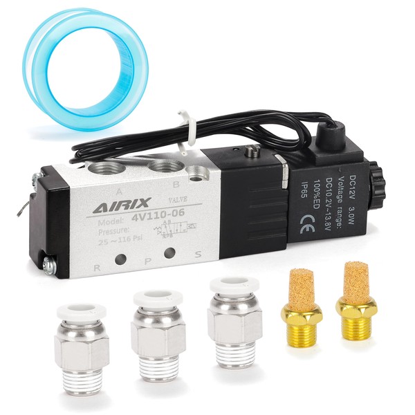 AIRIX 4V110-06 Pneumatic Solenoid Valve DC12V, 2 Position 5 Way,