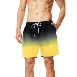 Lansbojun Mens Swim Trunks Quick Dry Swim Shorts Beach Surfing Swimwear Black Yellow 2XL