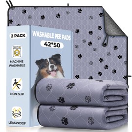 Fostanfly Non-Slip Washable Pee Pads for Dogs, 2 Pack Large 42"x50" Ultra-Absorbent Leak-Proof Reusable Potty Training Pads of Add 8 Lanyards for Dogs, Puppy and Cats
