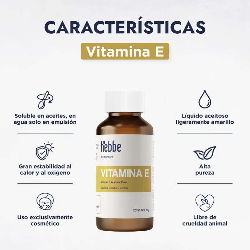 Vitamina E Hebbe Cosmetics Aceite Antioxidante 50g Cabello y Piel