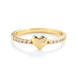 Precious Pieces 14K Gold Plated Baby Ring with Puff Heart and CZs for Babies, Toddlers, Little Girls, Stackable or Pinky Ring for Teens and Women (Size 4)