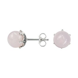 MARC 925 Sterling Silver 7 ct Ice Rose Quartz & Marcasite Ball Stud Earrings, Metal Gemstone, rose-quartz