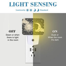 Sun and Moon with Faces Plug in Night Lights, Astrology Nightlight Plug Into Wall Dusk to Dawn Sensor for Kid Girls Boys Women Men Room, Hallway, Kitchen, Bathroom, Stairs Decor