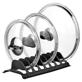 EYNEL - Juego de 3 soportes para tapa y platos con 7 compartimentos, organizador de plástico para sartén, divisores de utensilios de cocina, soporte de almacenamiento para clóset y encimera, diseño que ahorra espacio (blanco, 3)