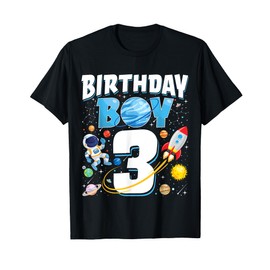 Boys 3rd Birthday Astronaut Space Planets Three Years old T-Shirt