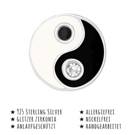 Yin and Yang 925 silver Monkimau with 4 Crystals Drop Earrings, Sterling Silver, Ladies, Women, Girls, Children's Jewellery Stud Earrings, Yin, Silver, silver white