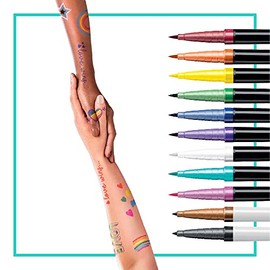 BODYMARK BIC - Marcadores temporales de tatuaje para piel, paquete de orgullo, punta de cepillo para polvo flexible, paquete de 11 unidades de colores surtidos, seguro para la piel, calidad cosmética,