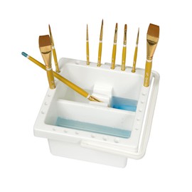 Creative Mark Brush Basin - All in One Unit for Storage, Shaping, Cleaning, and Soaking - 6.5 x 6.5 x 3.5" with Lid