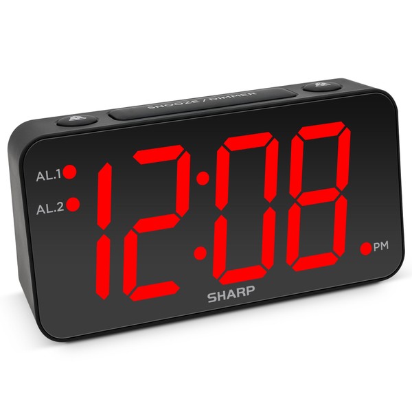 Sharp Digital Alarm Clock with Jumbo Numbers, Easy to See