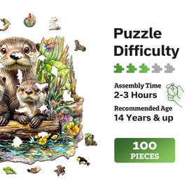 Jigfoxy Wooden Puzzles for Adults, Otter Wood Puzzle for Adults, Unique Animal-Shaped Wooden Jigsaw Puzzle, Christmas Thanksgiving Gifts for Puzzle Lovers, Family and Friends (S-8.5 * 8.1in-100pcs)