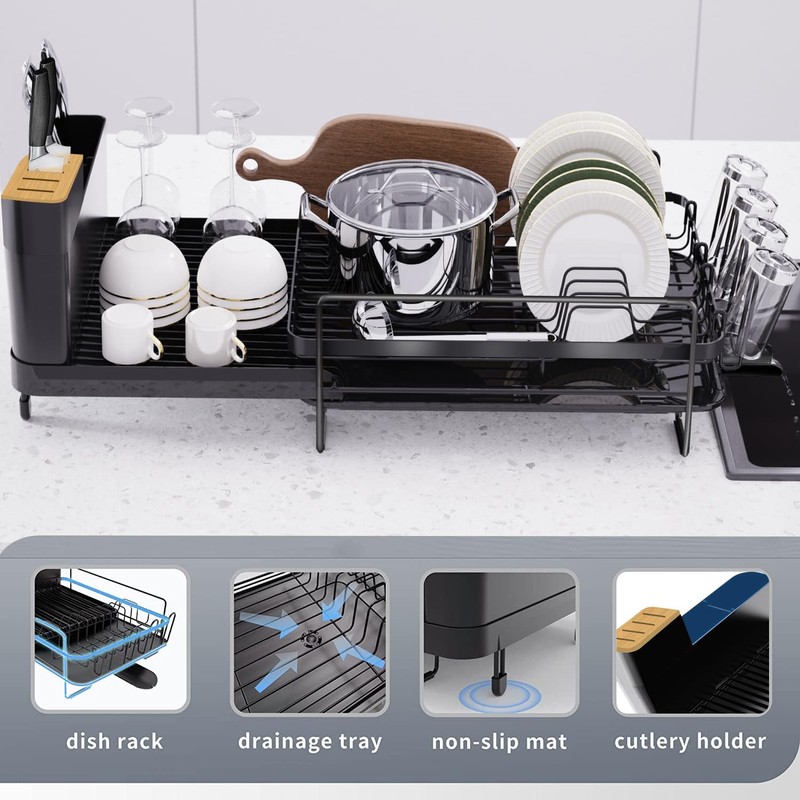 Runnatal Large Dish Drying Rack with Drainboard Set, Dish Rack,