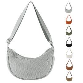 GoPaw Women's Corduroy Crossbody Bag, Crescent Moon Bag, Corduroy Shoulder Bag, Women's Crescent Moon Bag, Shoulder Bag with Shoulder Strap, Adjustable Casual Corduro, gray