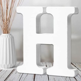 AOCEAN 6 Inch White Wood Letters - Unfinished Wood Letters for Wall Christmas Decor Standing Letters Slices Sign Board Decoration for Xmas Home Party Projects (H)