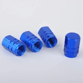 Tapon Pivote Valvula Cubre Llanta Aluminio Auto Moto 4 pieza Azul Hexagonal