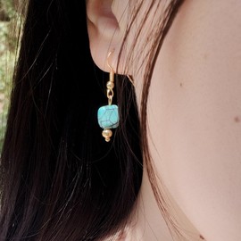 TILUNAMI Natural Stone x Gold Hook for Sensitive Skin Earrings & Earrings | Bohemian & Minimalist 2 Styles | Summer, Festival, Daily Wear | Women’s Birthstone Gift, Stainless Steel, Turquoise
