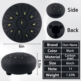Oun Nana Rain Drum for Outside Garden, 6 Inches 11 Notes Steel Tongue Drum for Adults Kids, Ethereal Drum Sound Healing Instruments for Musical Education Entertainment Chakra Meditation Yoga Zen Gifts