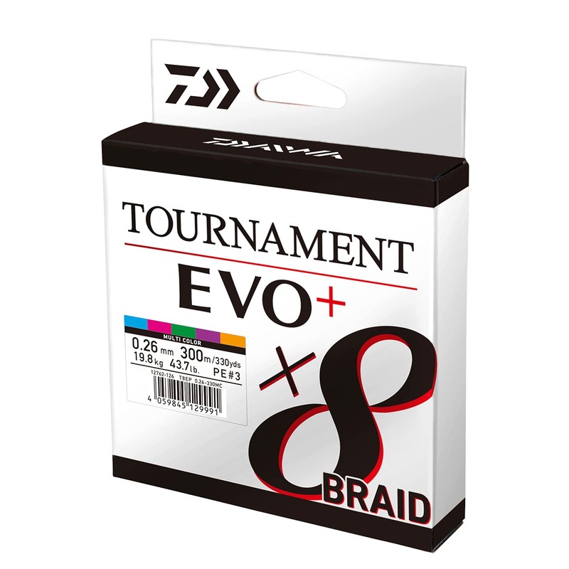 Daiwa Tournament X8 Braid EVO+ 0.12mm, 8.6kg/18.8lbs, 300m, Multicolour, Braided
